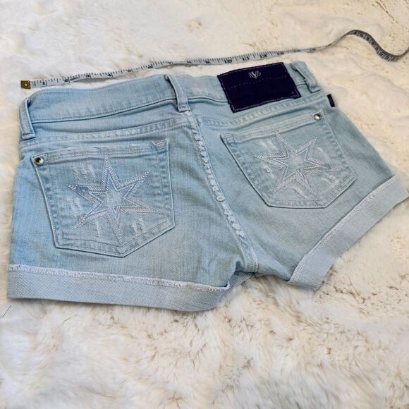 Vintage Victoria Beckham dVb Cuffed Designer Denim Shorts 24 - Light Wash - Picture 4 of 6